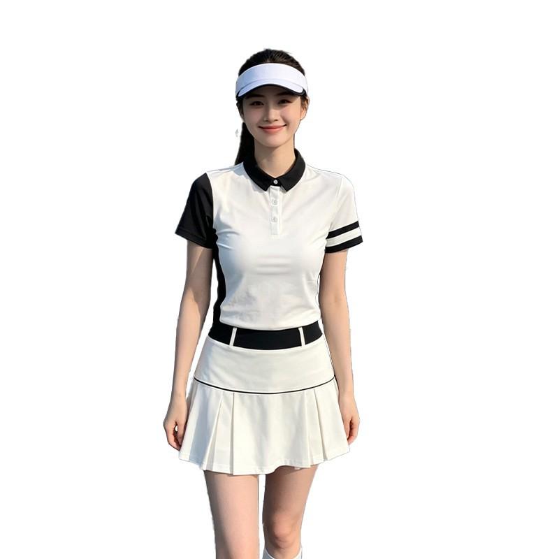 Womens Sport Suit Set Short Sleeve Tennis Golf Outfit Quick Dry Breathable Skirt Top With Inner Lining