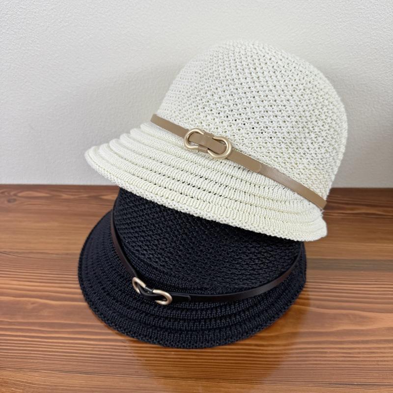 Belt Buckle Decoration Fisherman Hat Women's New Water Bucket Hat Cotton Linen Knitted Summer Fisherman Hat