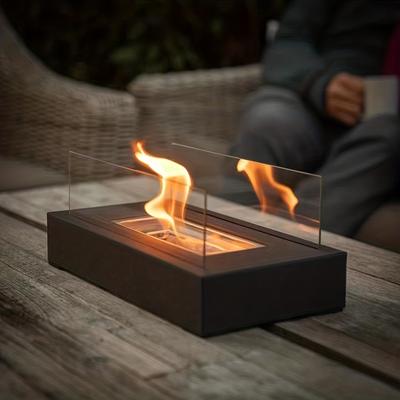 1pc Indoor Outdoor Tabletop Rectangular Alcohol Fireplace - Stylish Metal Design for Cozy Ambiance and Warmth