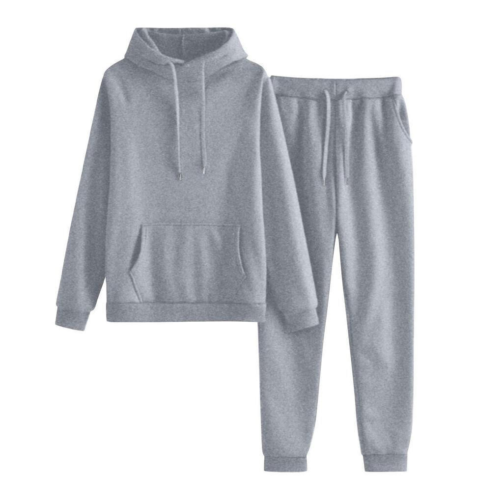 Kapuzenpullover mit hohem Kragen und Plüschfutter & Lässige Hose Set - Herbst/Winter Mode