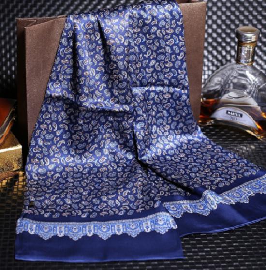 

100% шелковый шелковый шарф мужчины шейный платок Wrap Paisley цветочный синий