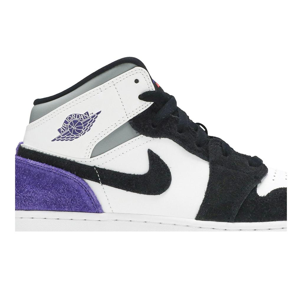 Air Jordan 1 Mid SE Grade School 'Varsity Purple' (Unisex) White / Black / Light Solar Flare Heather / Varsity Purple Kids' Basketball Shoes