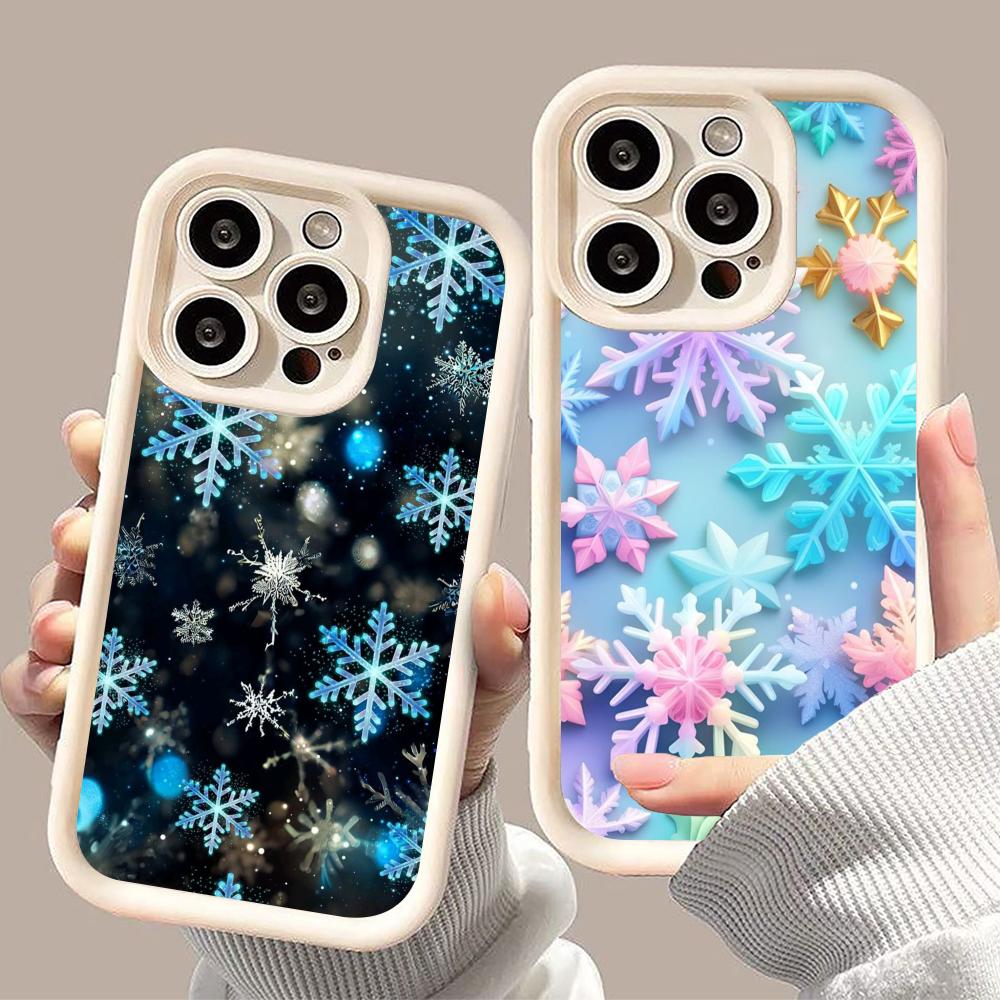Winter Snowflake Mobile Cell Phone Case for iPhone 17 16 15 14 13 12 11 Air Pro Max Plus Thicken TPU Colorful Cover Luxury Cover