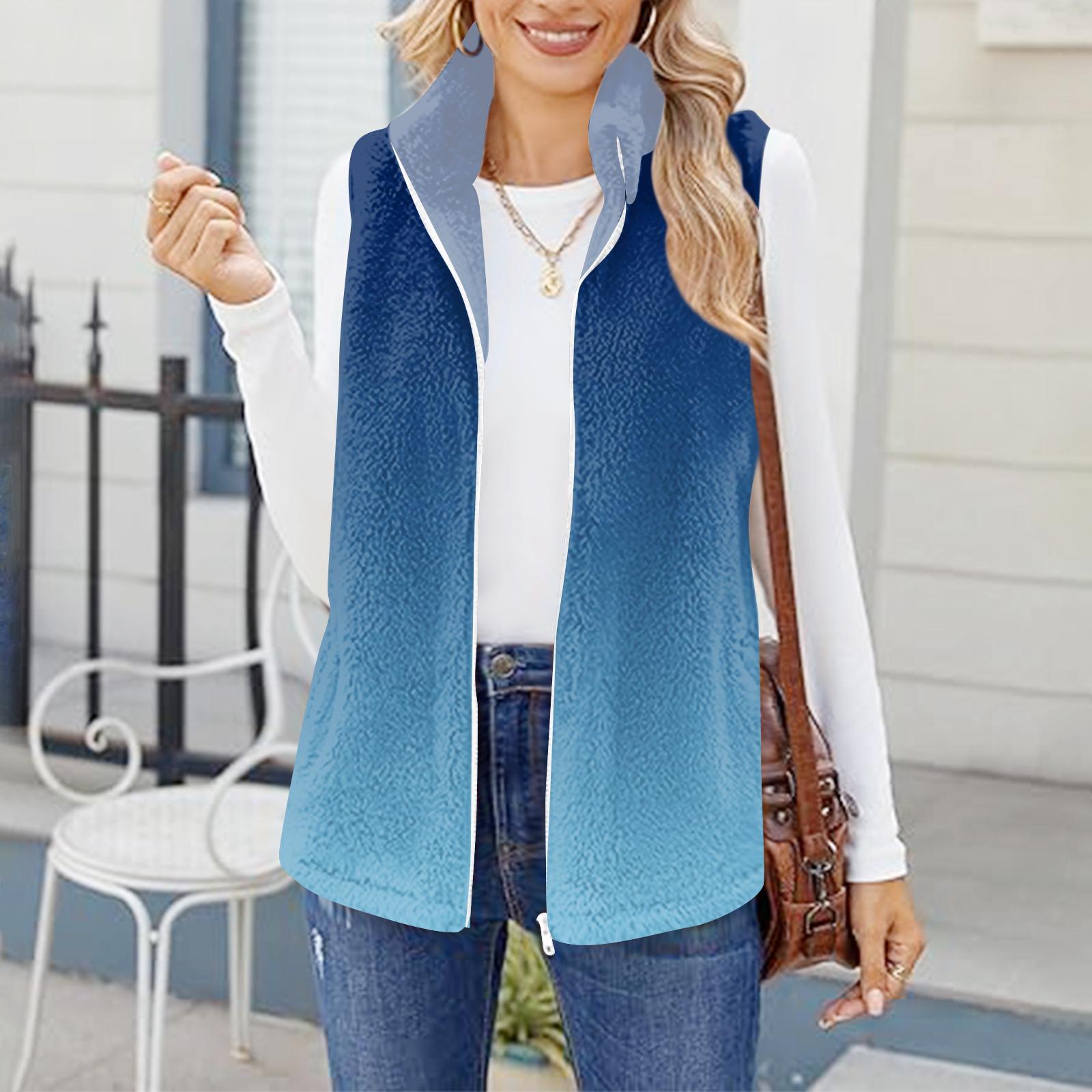 

Женский модный и теплый флисовый кардиган-жилет с градиентным принтом XL небесно-голубой