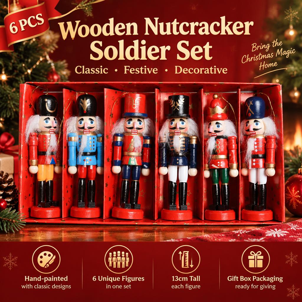 Wooden Painted Nutcracker Soldier Set of 6