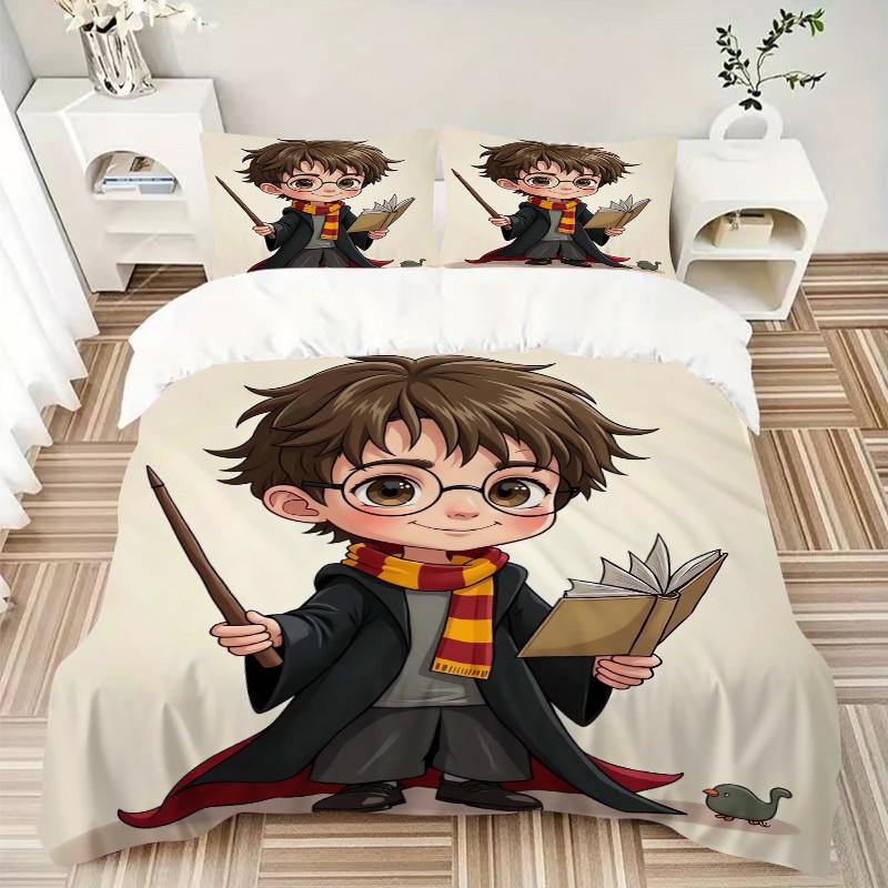 3pcs Harry Potter with Wand and Book Bedding Set Includes Comfortable Bedding with Stylish Design for Bedroom,  H049