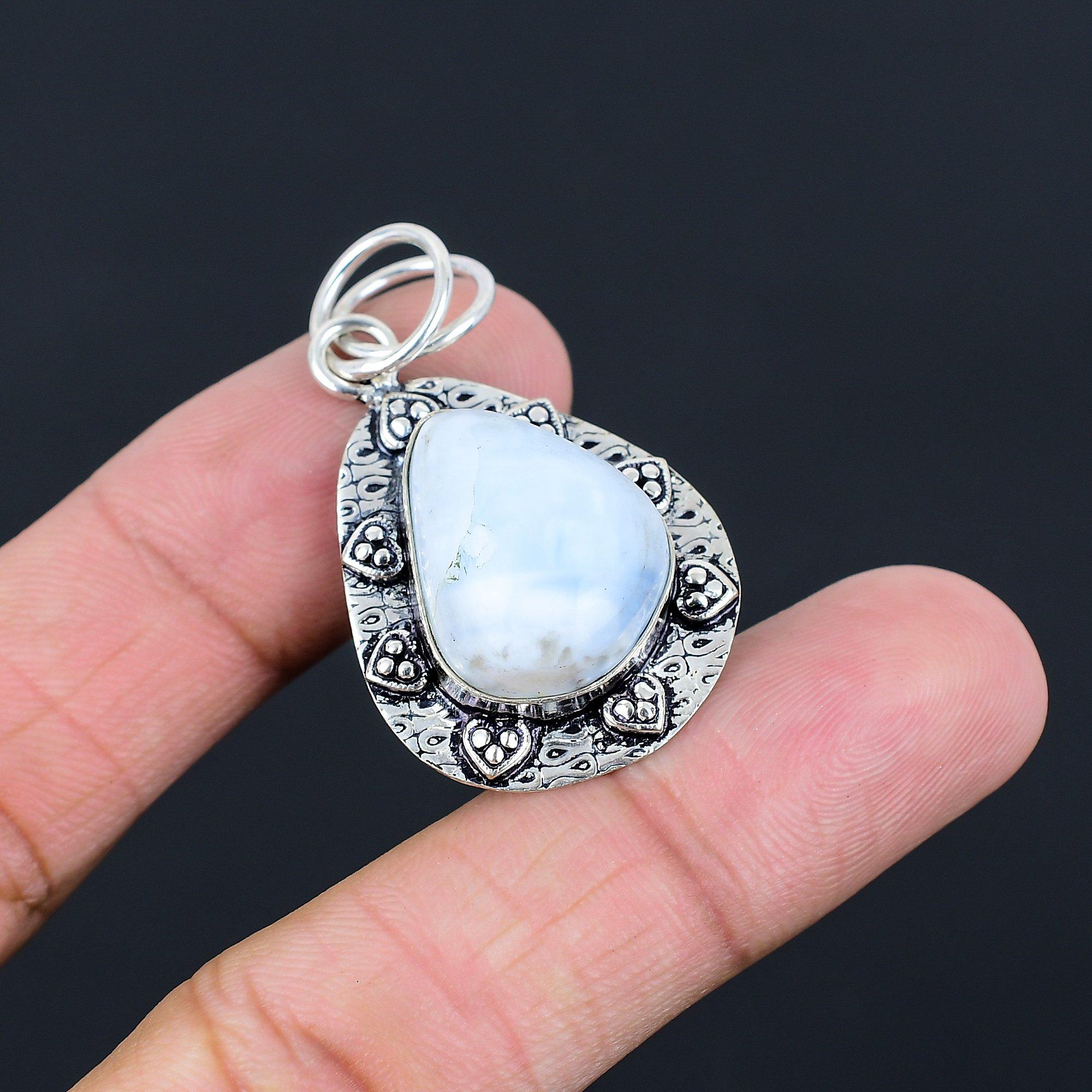 925 Silver Pear Natural Owyhee Blue Opal Bezel Wife Engagement Pendant Jewelry