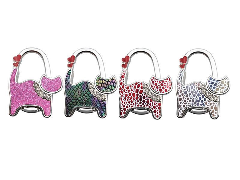 Two-heart Cat Bag Hook: Customizable Logo, Inner-Folding Table Edge Hook for Ladies