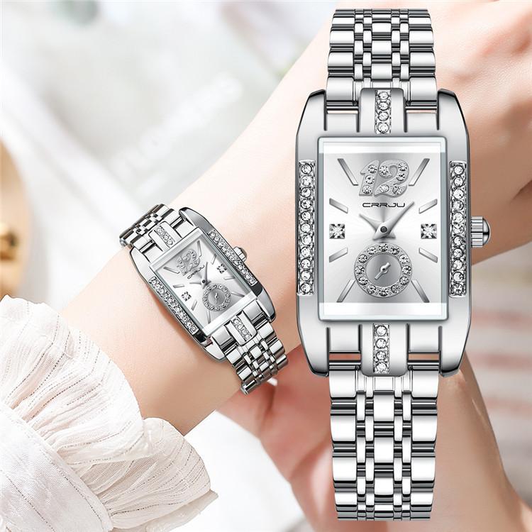 CRRJU New Watch 5017 Women's Watch Stainless Steel Strap Simple Square Business Fashion Watch