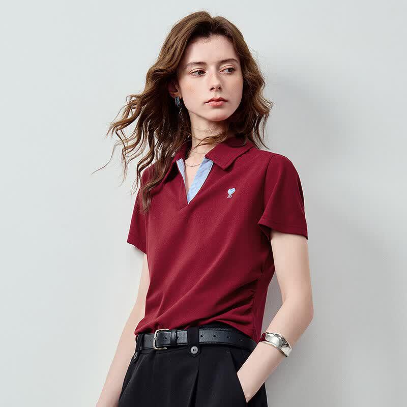 Chuyu Women's Embroidered Heart Short Polo T-Shirt