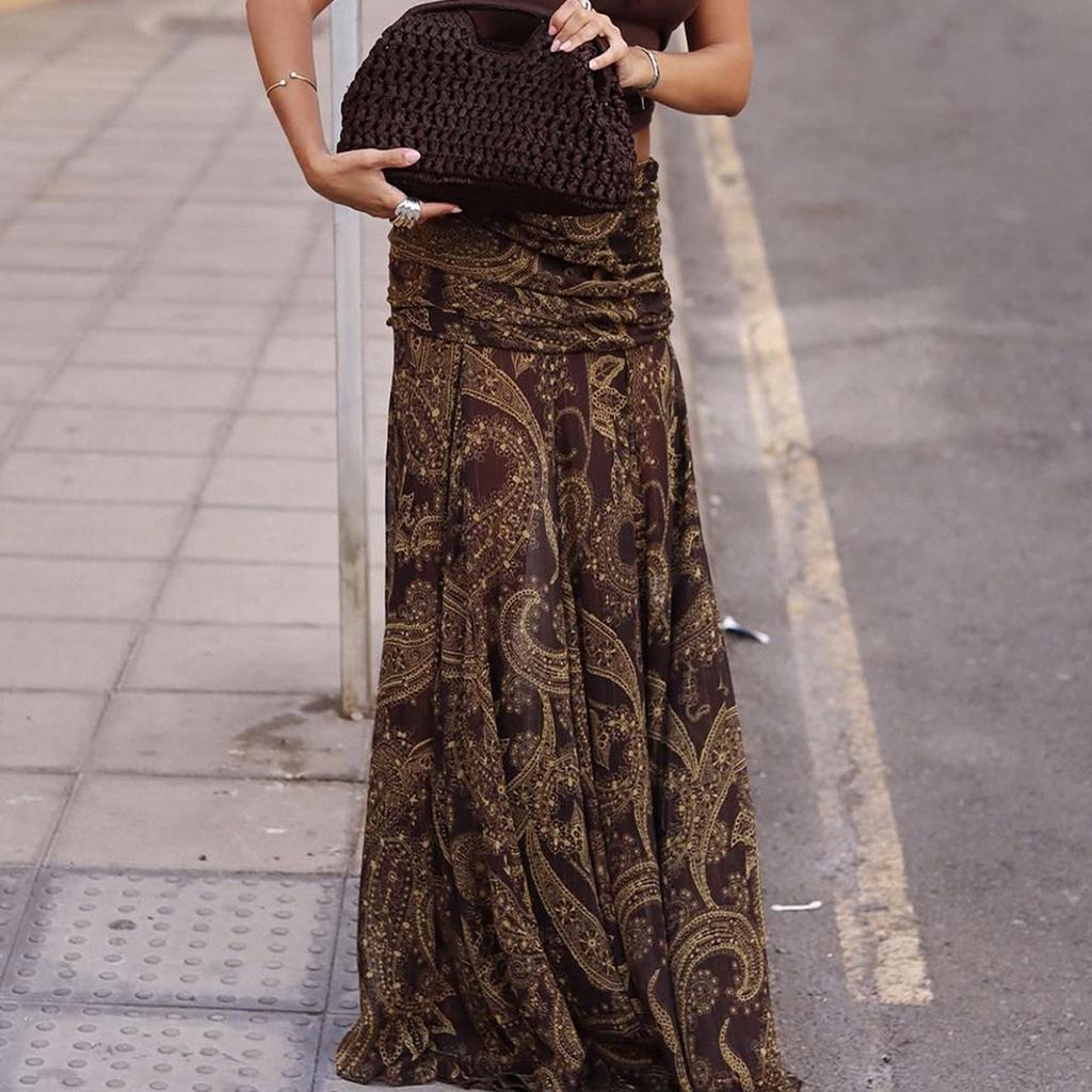 Retro Paisley Print Bodycon Midi Skirt - European & American Style, Versatile, Comfortable, Sexy