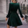 Women Dresses 2025 Autumn Winter Velvet Dress Long Sleeve V-Neck Black Women Dress J881