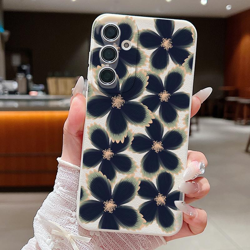 

Line Flowers Pattern Phone Case For Samsung Galaxy S26 S25 S24 S23 Ultra S22 Plus S24 S25 FE Soft Silicone Leather Texture Cover Galaxy S25 FE