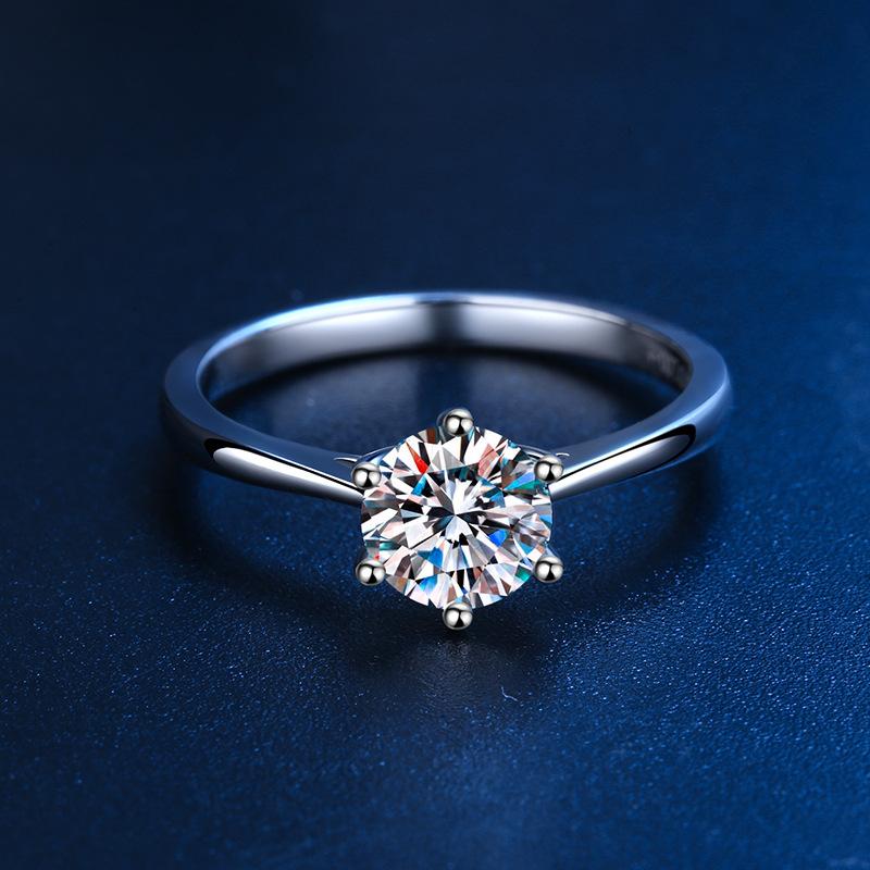 PT950 white gold classic six claws moissanite diamond ring with the same platinum carat moissanite diamond ring luxury simple Ring Size: 5/Metal Color: High Carbon 2 carat