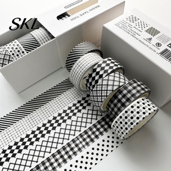 Double-sided Washi Tape 6 Rolls Plaid Set, Grid Checkered Pattern Masking Tape, Self Adhesive Decorative for DIY Crafts, Journal, Scrapbook,