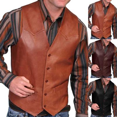Mode Western lederen cowboyvest voor heren lente herfst uitloper kunstleer taille jas vest jas plus maat