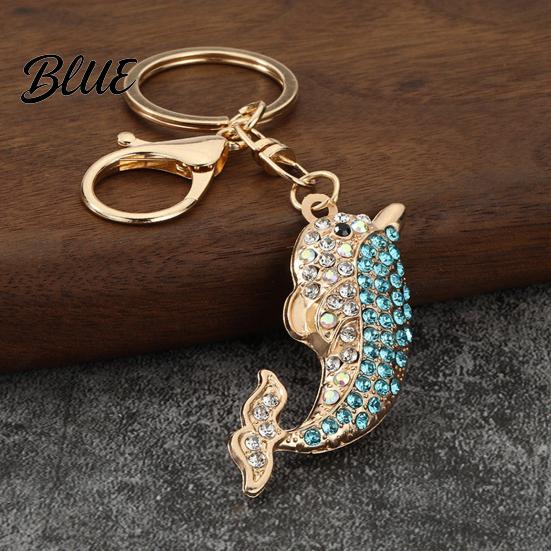 Women Dolphin Keychain Bling Rhinestone Keychain Zinc Alloy Car Key Ring Ocean Theme Sea Animal Pendant for Backpacks Handbag Decoration