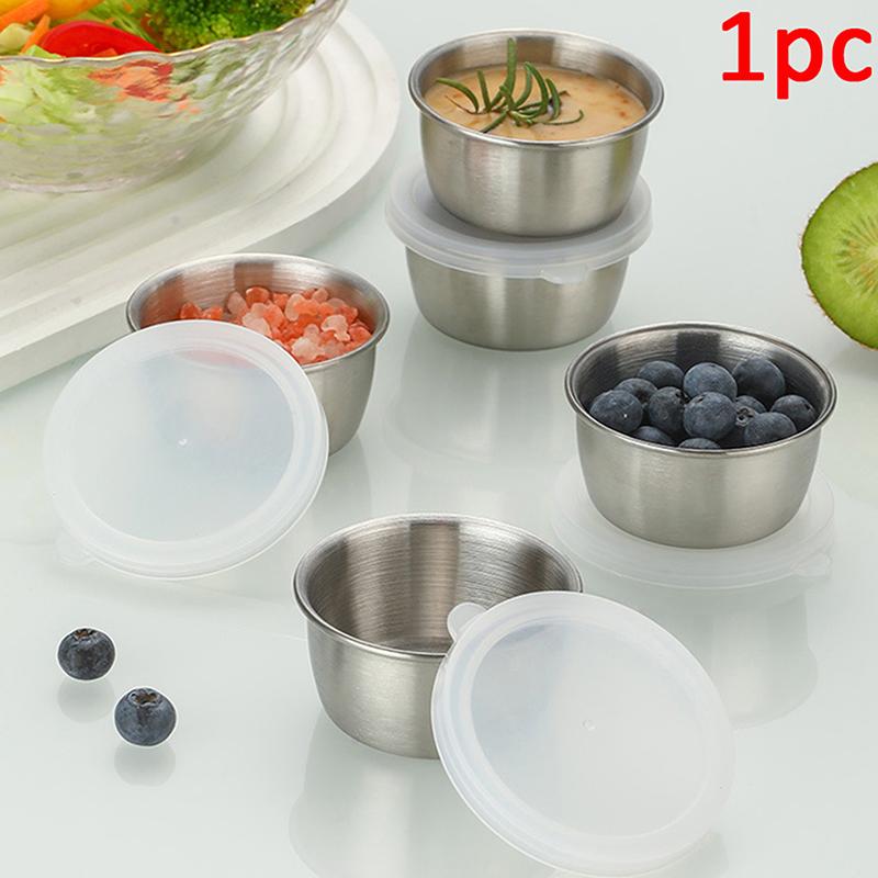 Stainless Steel Small Sauce Cup With Sealed Lid Portable Seasoning Spice Dishes Ketchup  Pot Dipping Bowl Saucer Tableware