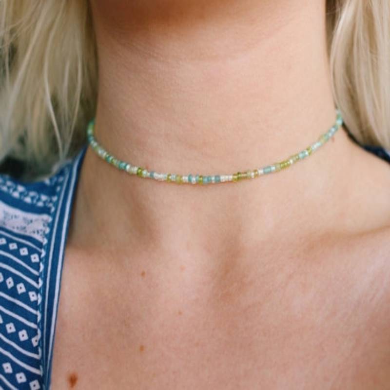 Весенняя зелень Смешанный стеклянный бисер Чокер Ожерелье