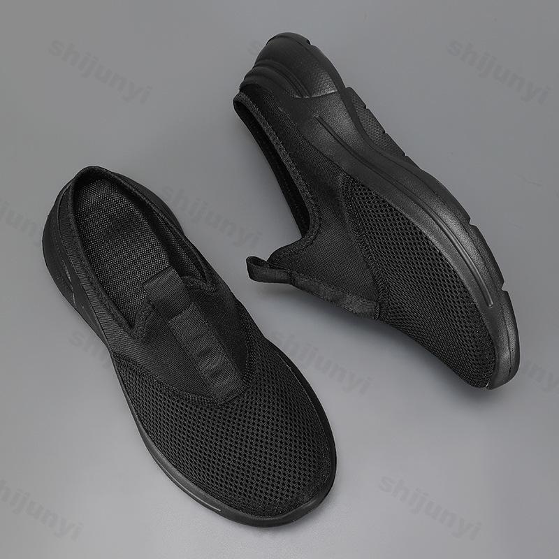Men Casual Slippers Mesh Slip-On Solid Color Loafers Flat Slippers Summer Couple Shoes Half Slippers Plus Size Sandalias 39-48