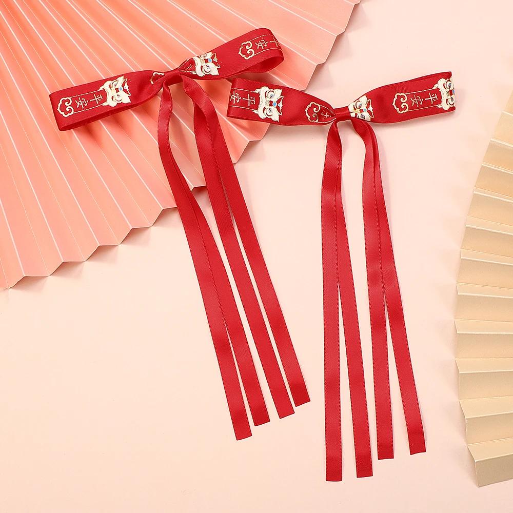 2pcs Long Tassel Ribbon Hairpin Cute Candy Bow Clip for Women Girls Party Gifts Headwear Side Clips Hair Accessories