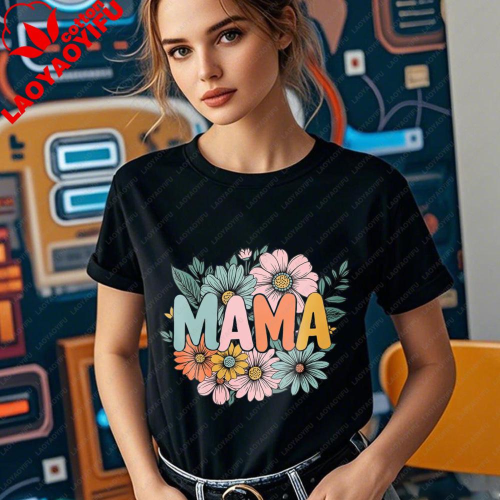Flower Mama Shirt Women Mama Graphic Tee Fashion Summer Women Crewneck Tops Creative Design Tshirt Mothers Day Gift Tshirt