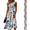 Sleeveless Casual Midi Dress for Women Round Neck Floral Patterned Fit and Flare Style Lightweight Summer Dress