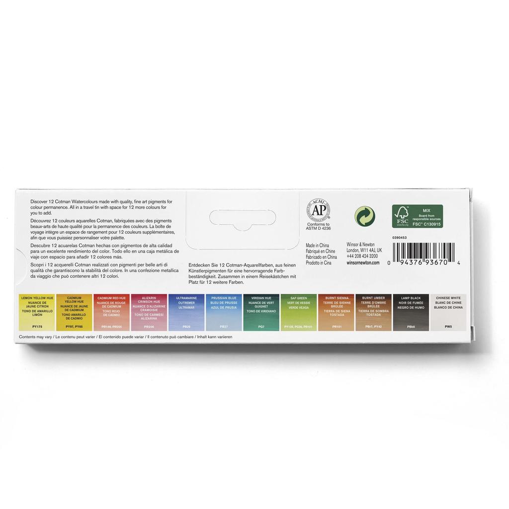 Winsor & Newton Cotman Watercolors, 12-Pan Set in a Customized Travel Metal Box (Product Number: 18909453)