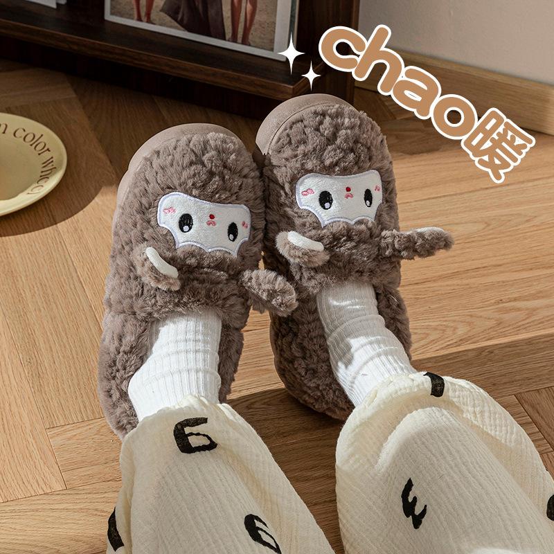 Cotton slippers winter 2025 new cute wool slippers non-slip thick bottom indoor velvet warm wool cotton mop