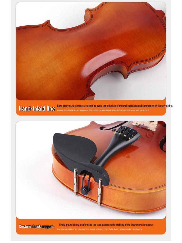 Hand-Crafted Solid Wood Violin: Suitable for Beginners and Professionals, Includes Triangle Case