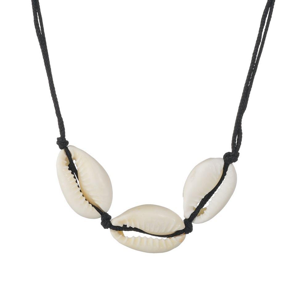 E-commerce, shell necklace, knotted single/three shell leather rope necklace.