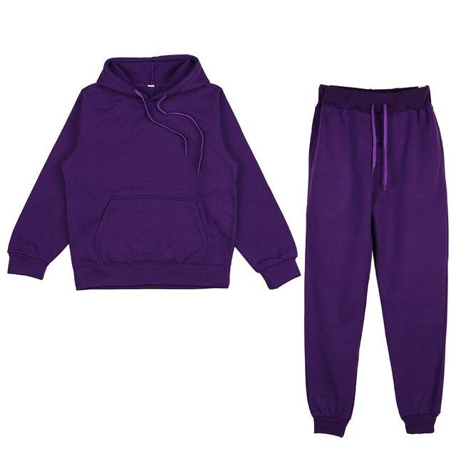 Erkek Kadın Düz Renk Kapşonlu Set Uzun Kollu Kapşonlu Kazak ve Pantolon Koşu Seti Rahat Kış Sıcak Hoodies Eşofman Spor