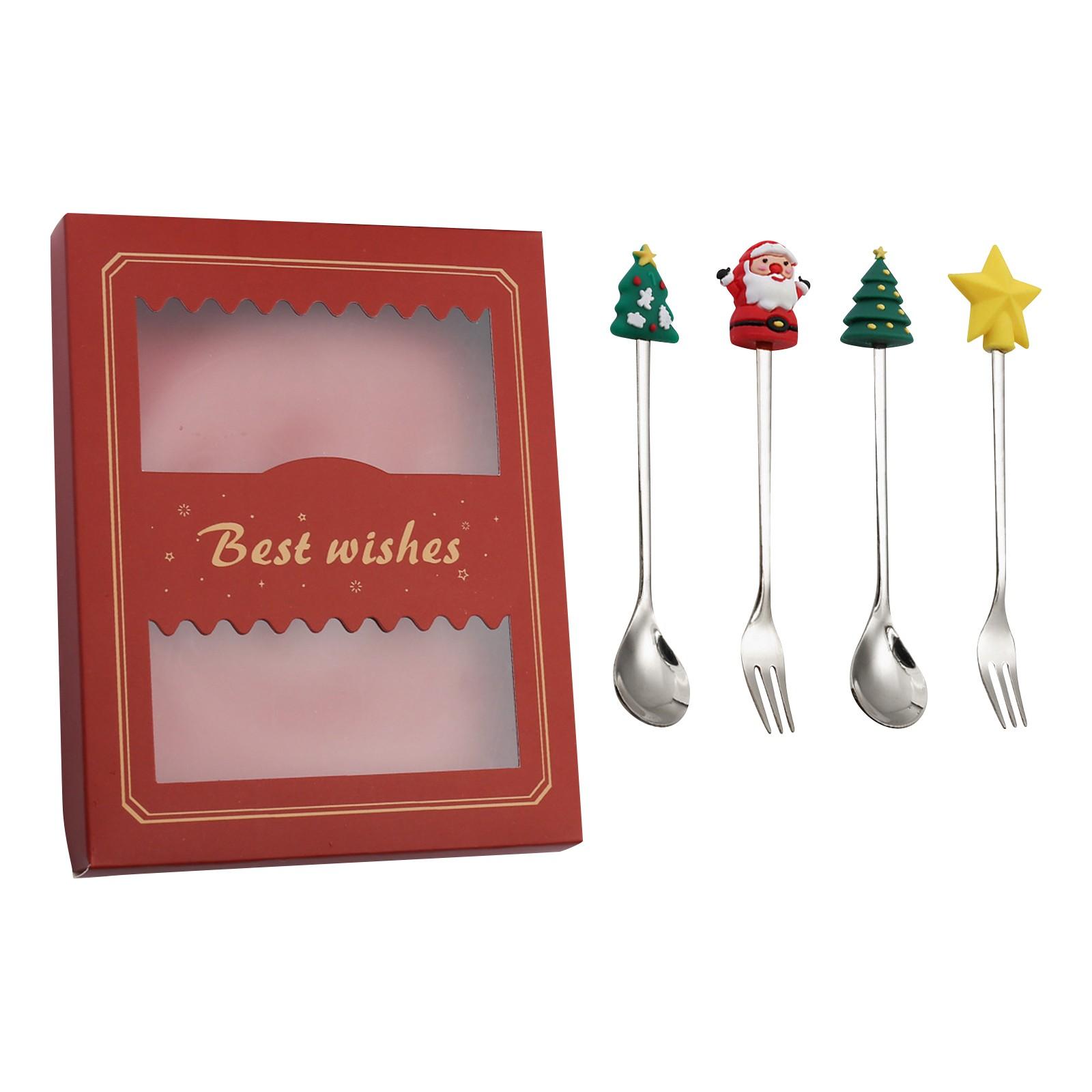 

Рождественская ложка из нержавеющей стали, кофейная ложка, суп, сахар, десерт, чайные ложки, вилка, кухонная посуда One Size