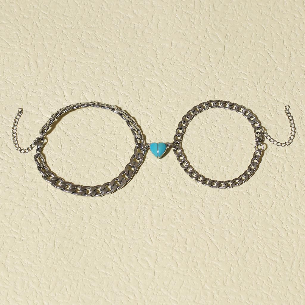 Luminous heart stainless steel couple bracelet 2 pcs stylish accessories for women