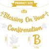 Blessing On Your Confirmation Banner - First Communion, My Baptism, Enagegment/Christening/Baby Shower/Wedding Party Decorations Gold Glitter