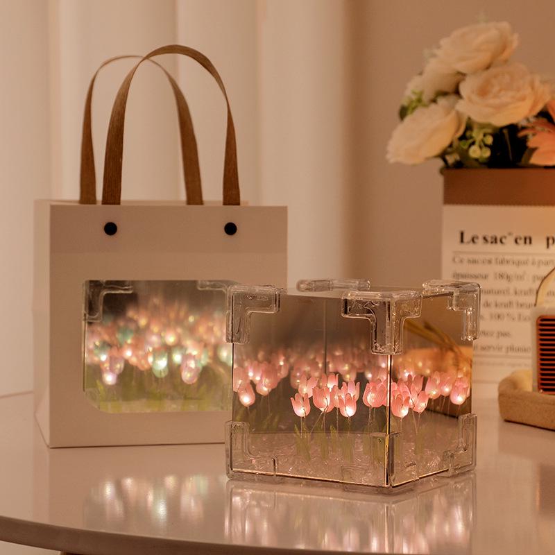 Handmade DIY Tulip Sea Cube Night Light: Creative Desktop Decor & Valentine's Day Gift