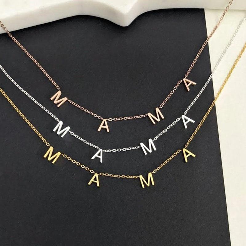 CARLIDANA Mother's Day Gift Hot Sale Letter MAMA Necklace for Mom Stainless Steel Gold Color Necklace Jewelry Women Anniversary