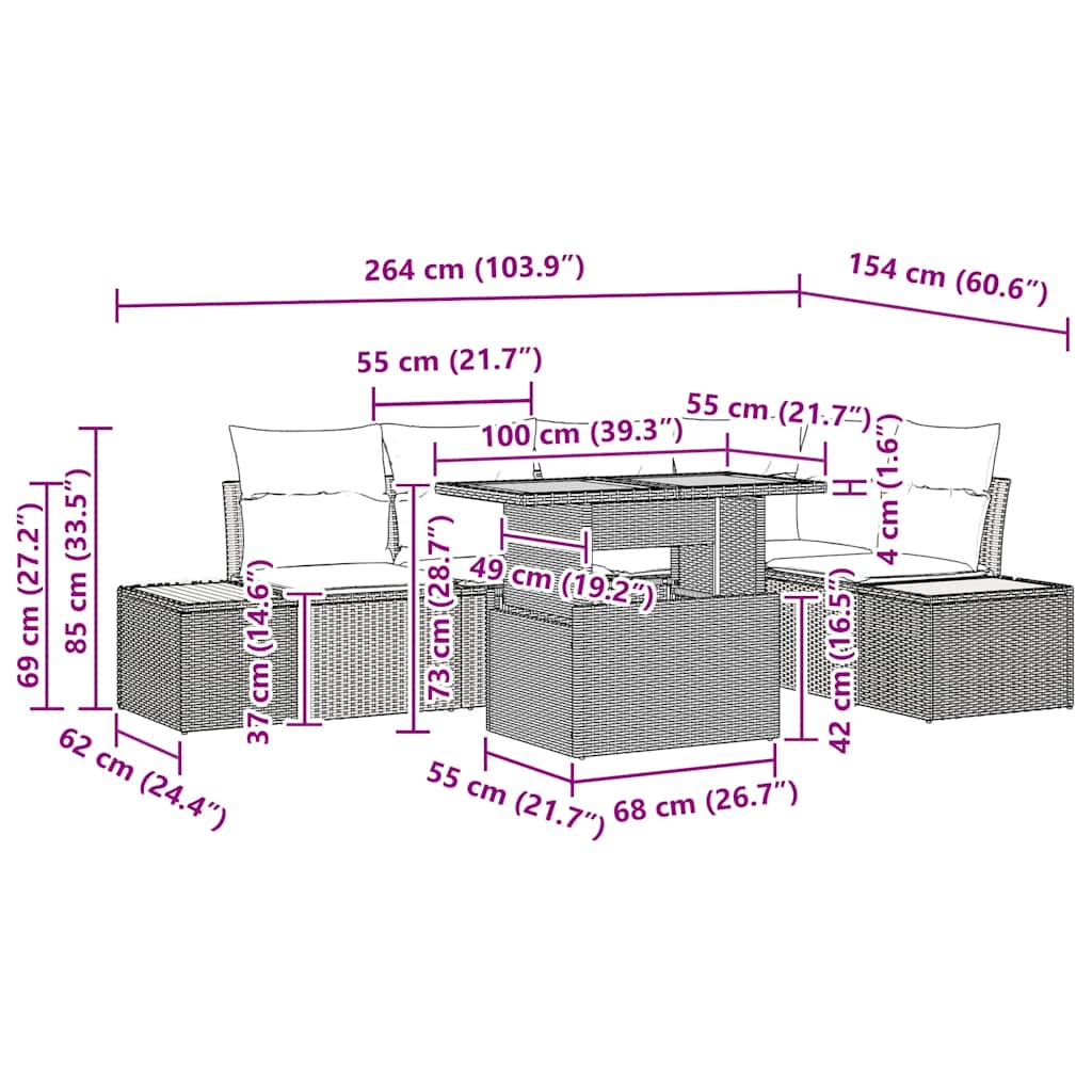 Garden Sofa Set with Storage 6 Pcs Grey Poly Rattan