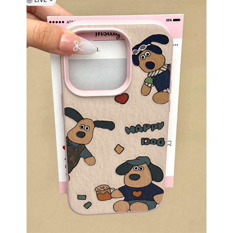 Oil Painting Pattern Dog for Apple 16promax/15 Mobile Phone Case 14plus Lychee Branch Pattern 13p Soft Shell 12 Anti-fall