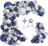 Night Blue Balloon Wreath Set White Balloon Aluminum Film Balloon Party Kit Silver Balloon For Wedding Birthday
