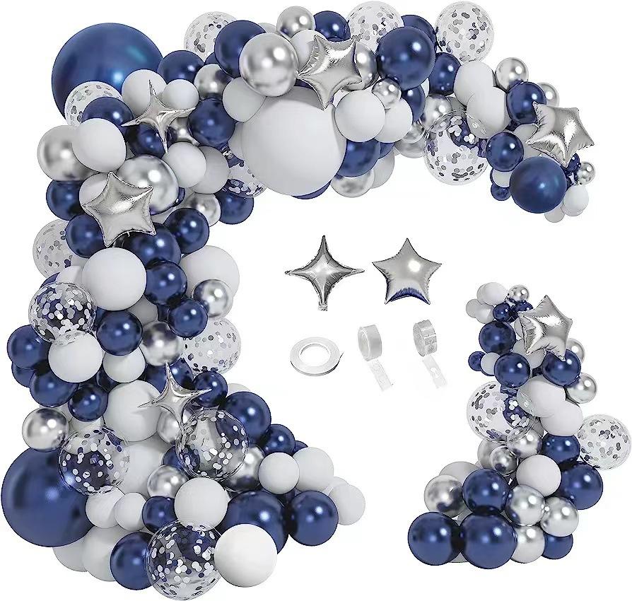 

Night Blue Balloon Wreath Set White Balloon Aluminum Film Balloon Party Kit Silver Balloon For Wedding Birthday Set as shown