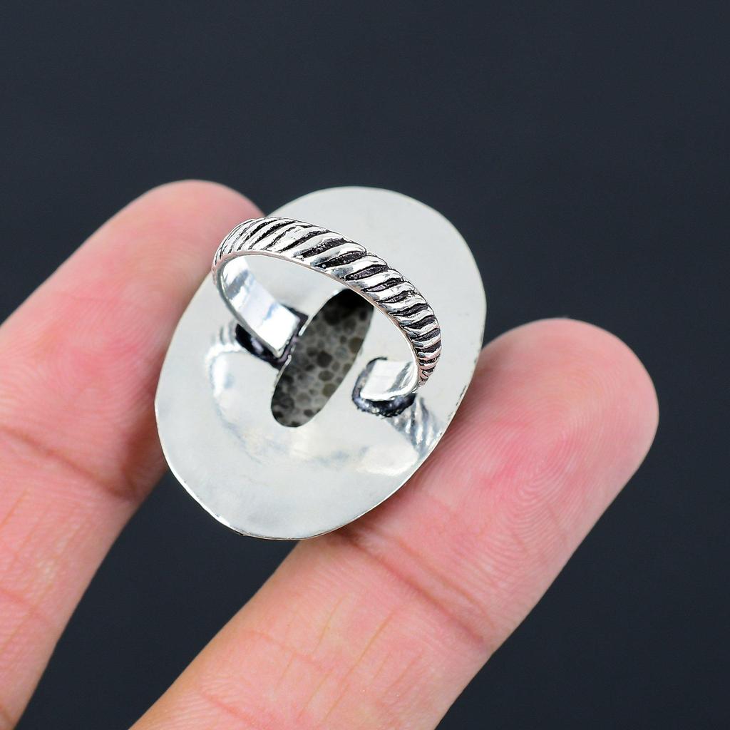 Schwestern Tag Sale 925 Silber Oval Natürlicher Rochen Koralle Versprechen Ehefrau Ring Größe 7