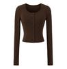 Crew Neck Long-sleeved Cardigan T-shirt Women's Autumn New American Spice Girl Style Slim-fit Solid Color Single-breasted Bottoming Shirt