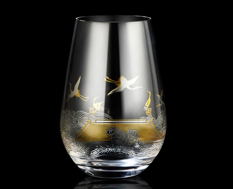 

500ml Royal Court Red-crowned Crane Glass Chinese Style Drink Cup Gold Silver Burning Lucky Whisky Tumbler Beer Mug Water Teacup 500ml