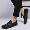 Men's Casual Spring Cowhide Slip-on Loafers, Embossed Leather Driving Shoes, Large Size