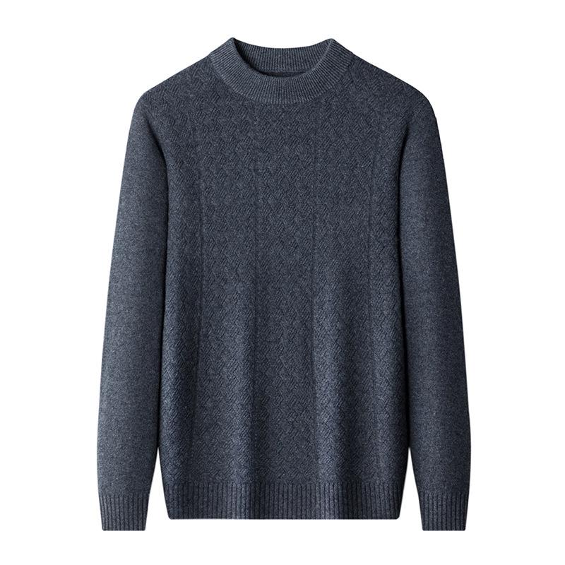 Autumn and Winter Men's Pure Wool Warm Casual Sweater Middle-aged Semi-turtleneck Jacquard Knitted Wool Sweater