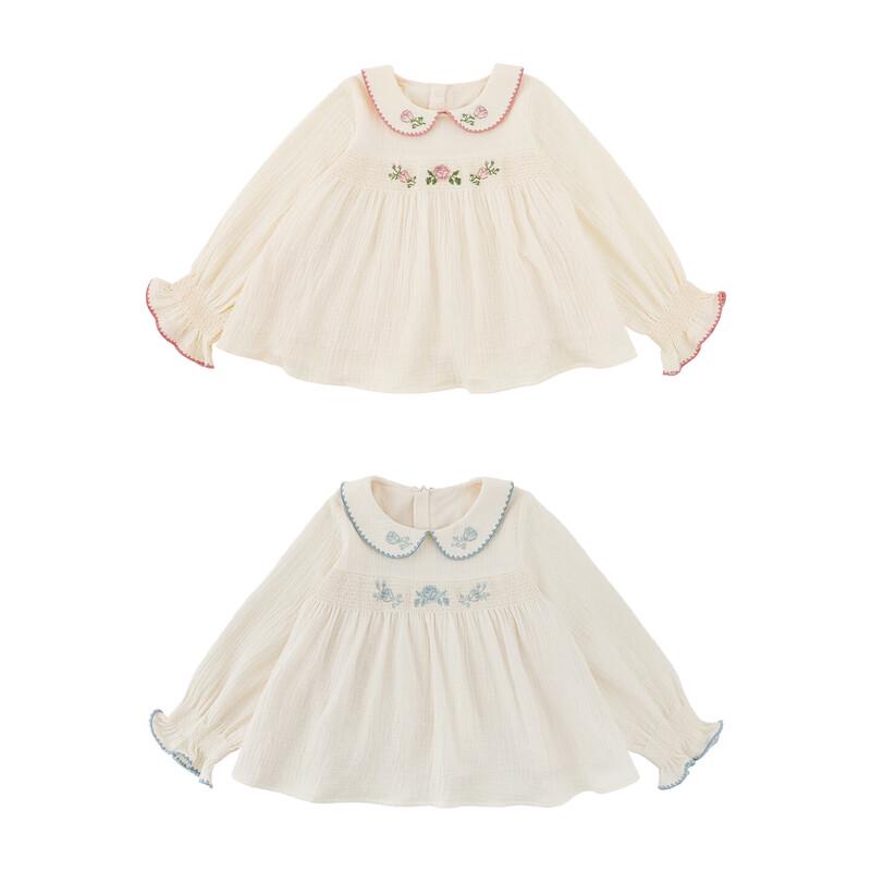 Girls' Doll Collar Floral Cotton Shirt