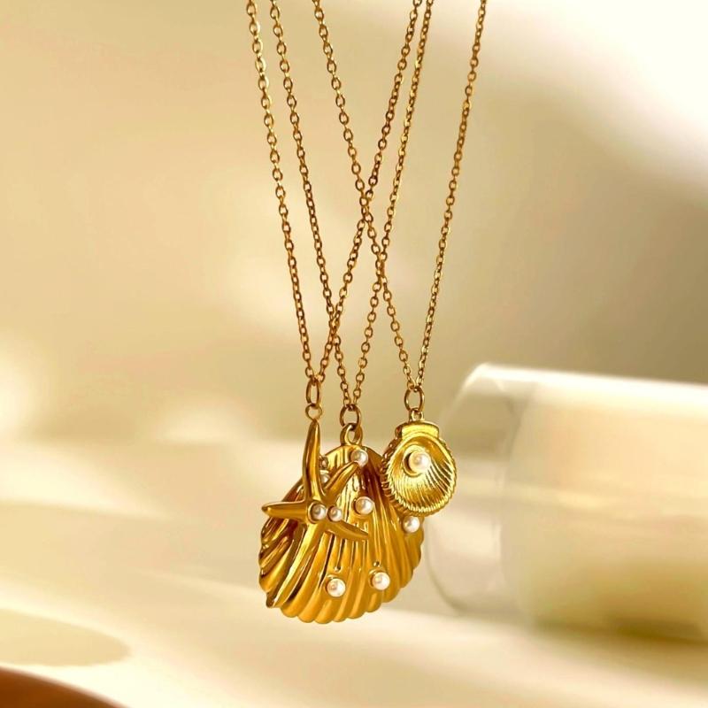Ocean Themed Starfish Shell Stainless Steel Adjustable Lightweight Necklace Fashion Jewelry For Women Daily Wear