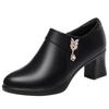 New Style Mid-heel Soft Leather Sole Women's Shoes with Thick Heels and Single Sole