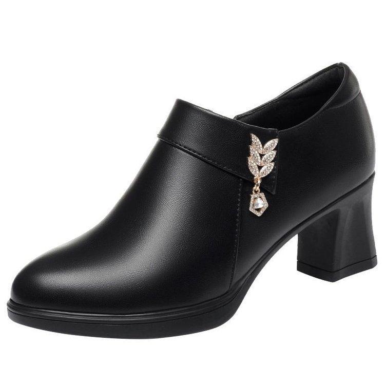 New Style Mid-heel Soft Leather Sole Women's Shoes with Thick Heels and Single Sole